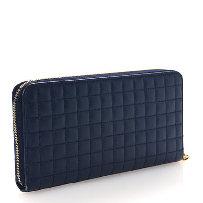 Celine Lambskin Quilted Large C Charm Zip Around Wallet Dark Blue 3 of 10
