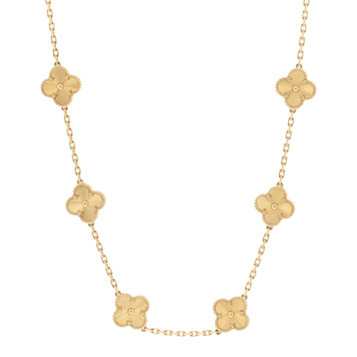 18K Yellow Gold 10 Motifs Guilloche Vintage Alhambra Necklace