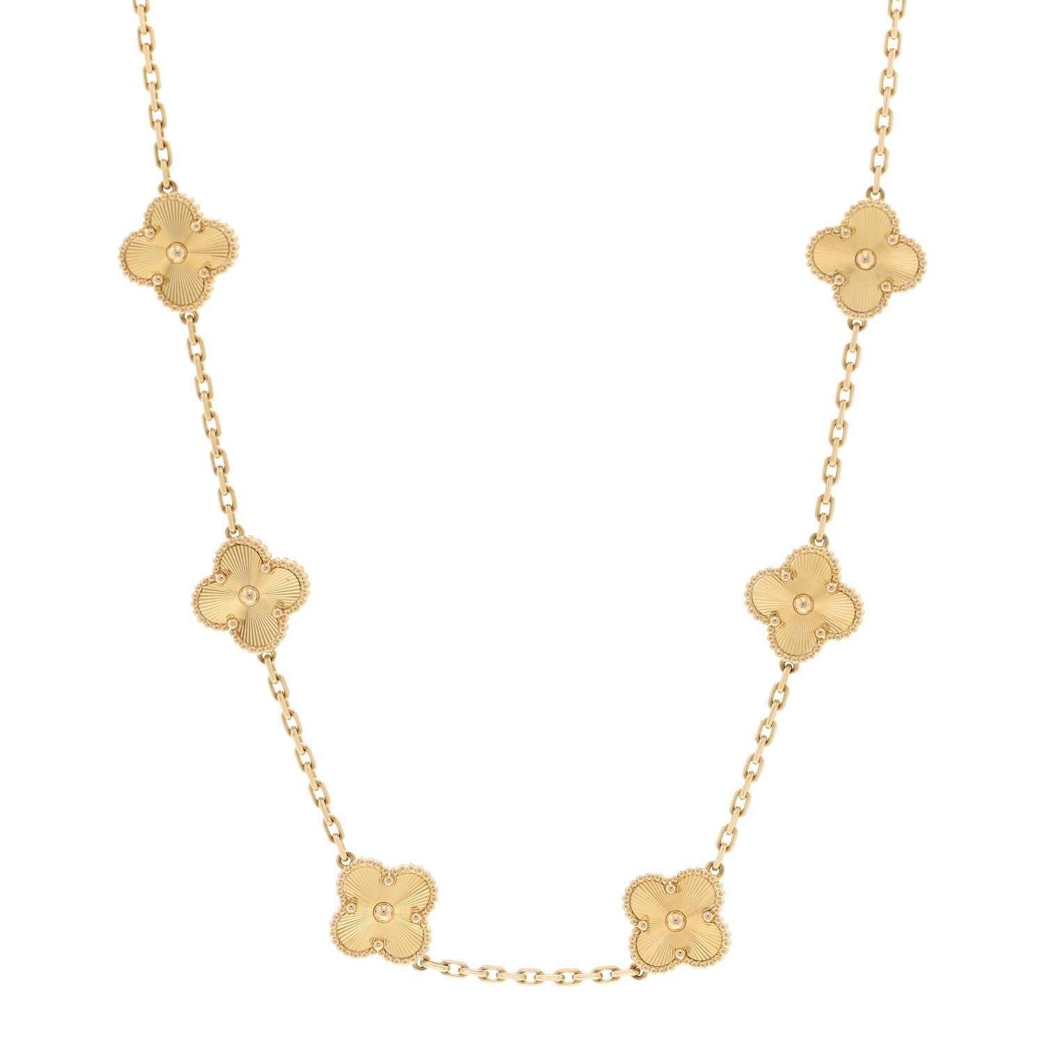 Van Cleef & Arpels 18K Yellow Gold 10 Motifs Guilloche Vintage Alhambra Necklace 1 of 7