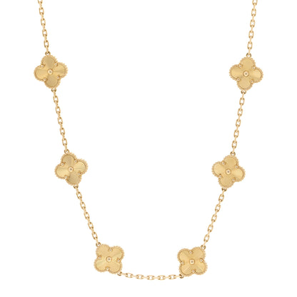 Van Cleef & Arpels 18K Yellow Gold 10 Motifs Guilloche Vintage Alhambra Necklace 1 of 7