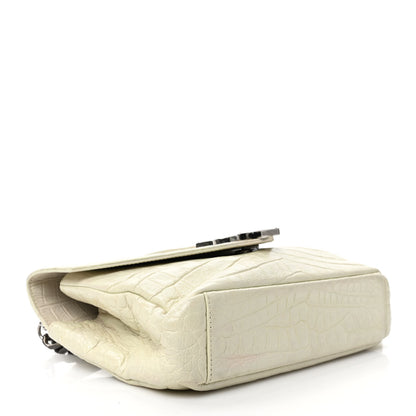 Saint Laurent Calfskin Crocodile Embossed Medium College Monogram Satchel Dove White 4 of 11