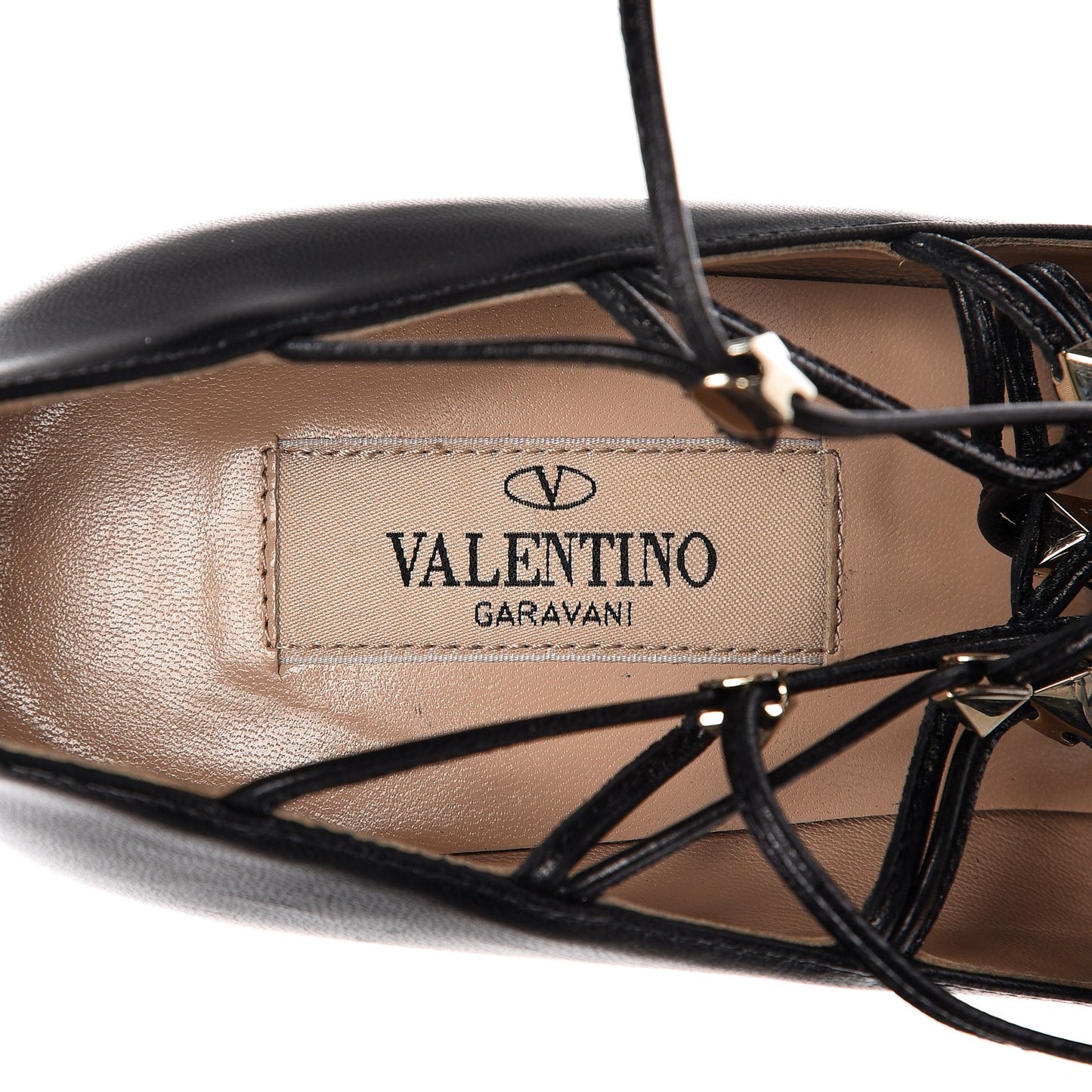 Nappa Rockstud Gladiator Lace Up Pumps 36.5 Black