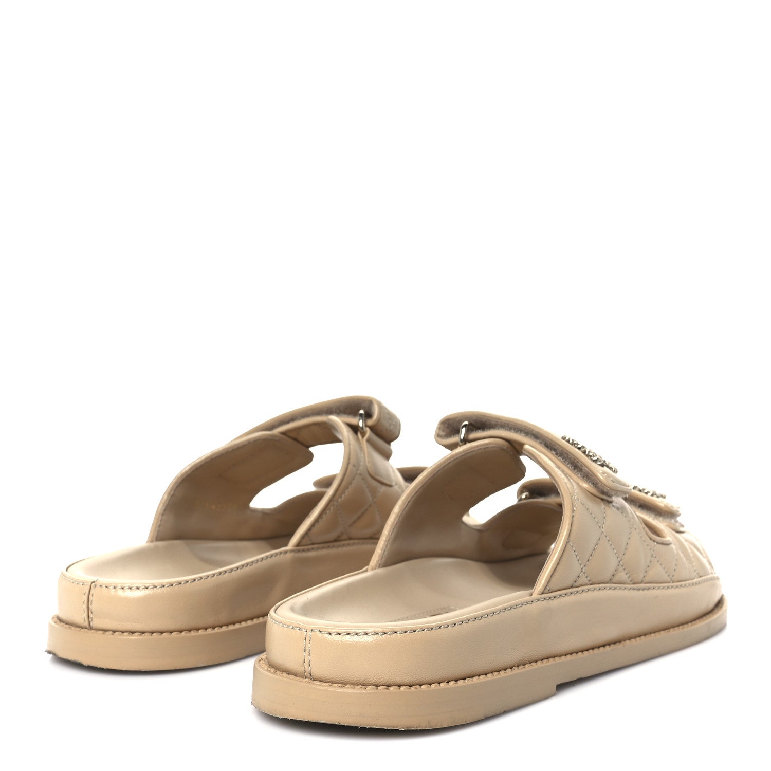 Chanel Lambskin Quilted Velcro Dad Chain CC Slide Sandals 39.5 Beige 5 of 9