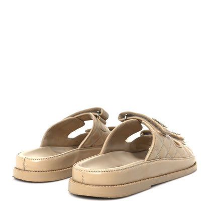 Chanel Lambskin Quilted Velcro Dad Chain CC Slide Sandals 39.5 Beige 5 of 9