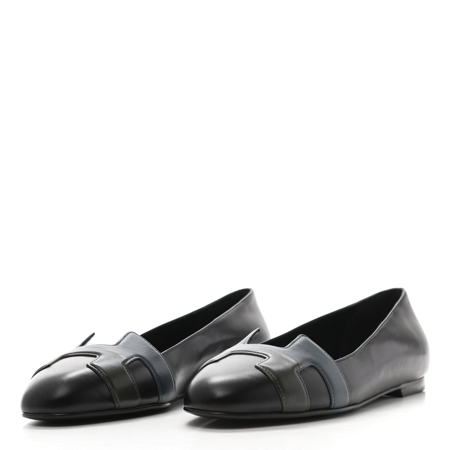 Box Calfskin Nice Ballerina Flats 36.5 Black Bleu Ardoise Cedre
