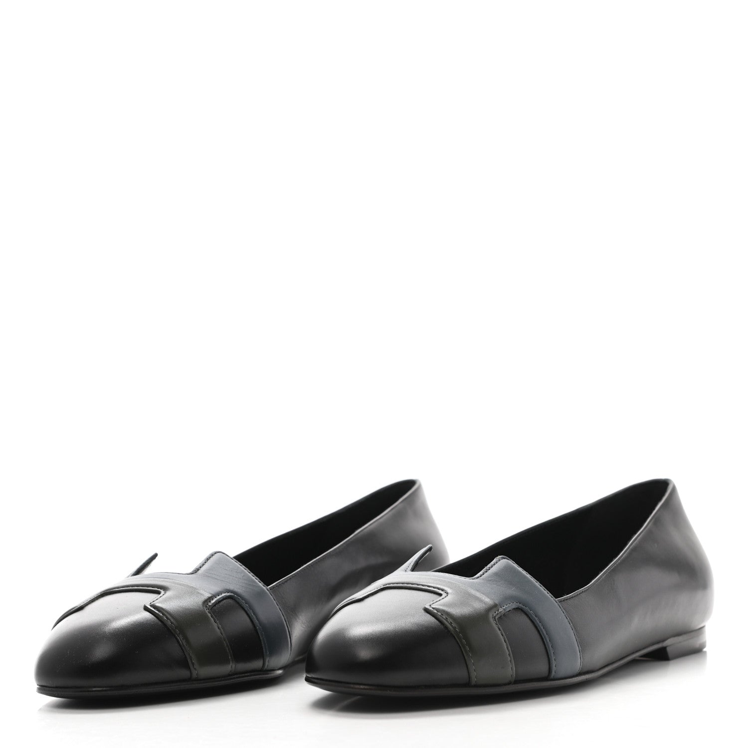 Hermes Box Calfskin Nice Ballerina Flats 36.5 Black Bleu Ardoise Cedre 6 of 14