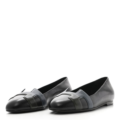 Hermes Box Calfskin Nice Ballerina Flats 36.5 Black Bleu Ardoise Cedre 6 of 14