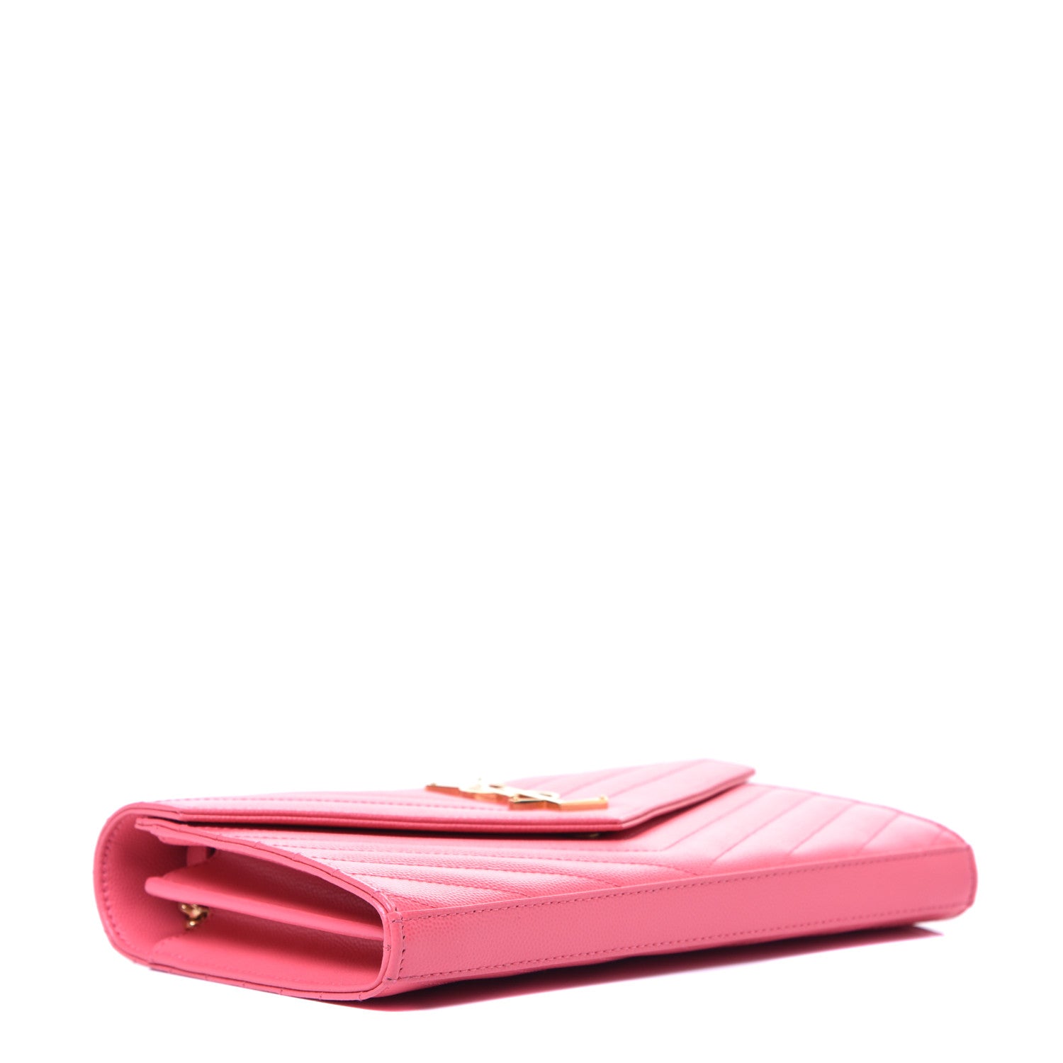 Saint Laurent Grain De Poudre Matelasse Chevron Monogram Chain Wallet Rose Clair 4 of 9