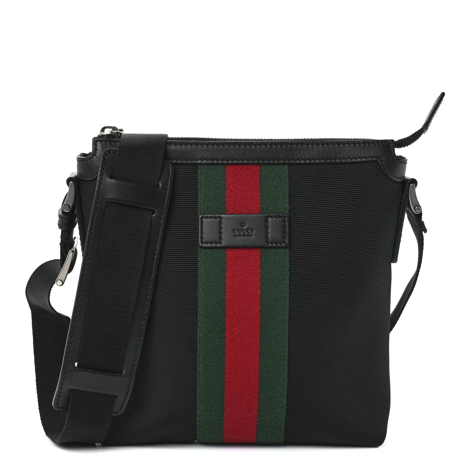 Gucci Techno Canvas Selleria Calfskin Web Small Flat Messenger Bag Black 1 of 11