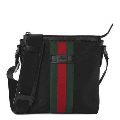 Gucci Techno Canvas Selleria Calfskin Web Small Flat Messenger Bag Black 1 of 11