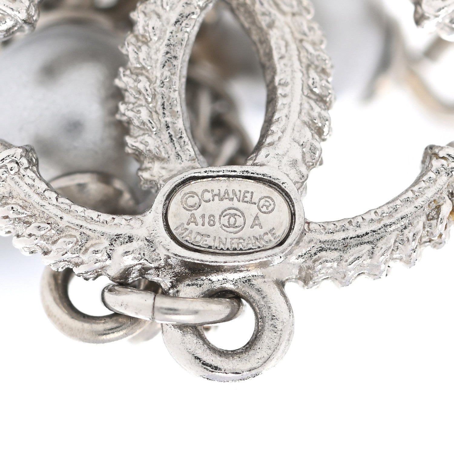 Chanel Metal Chain Pearl CC Drop Earrings Silver 3 of 5