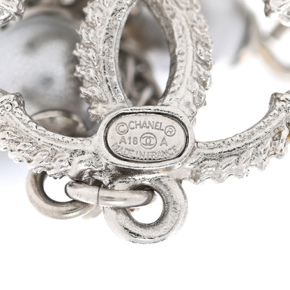 Chanel Metal Chain Pearl CC Drop Earrings Silver 3 of 5
