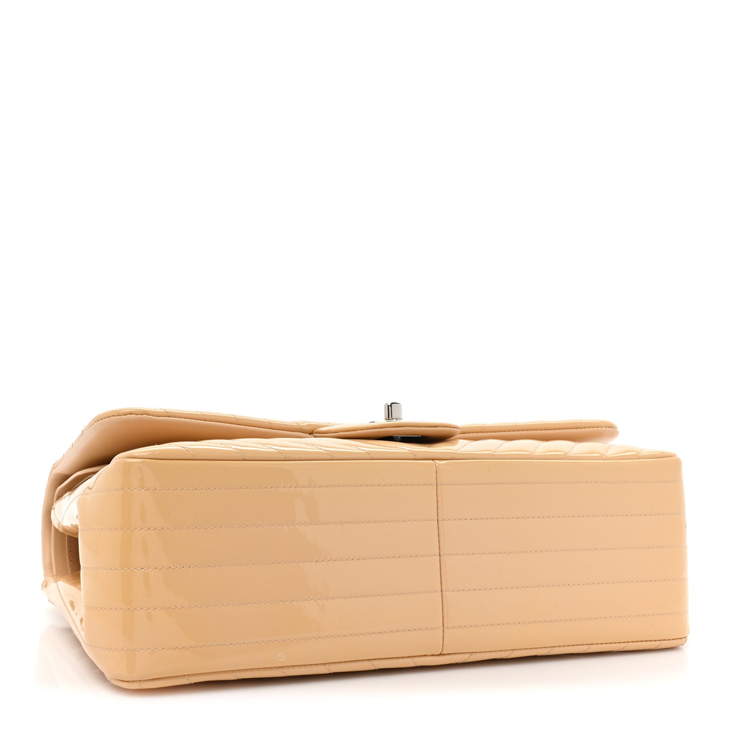 Patent Chevron Quilted Jumbo Double Flap Beige