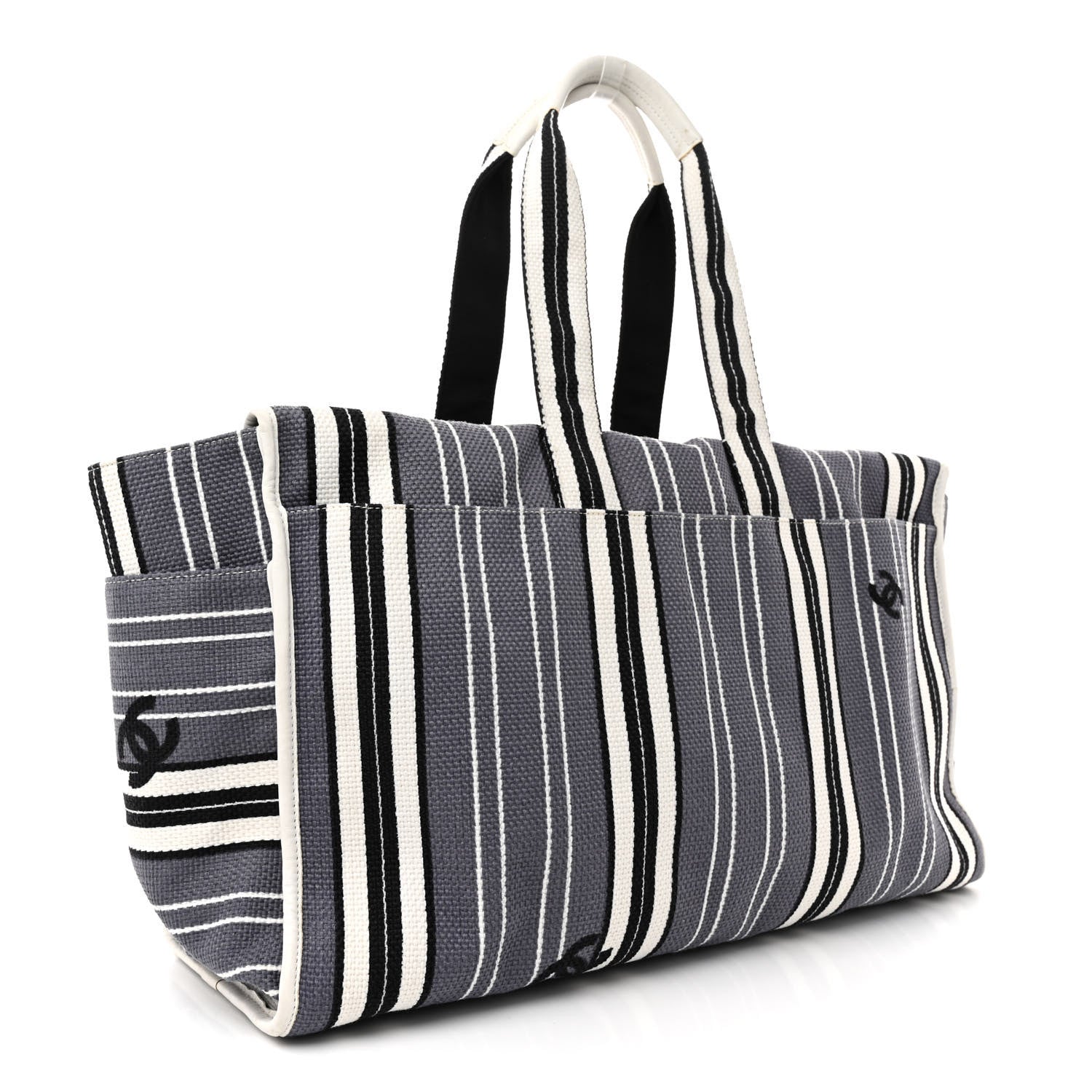 Chanel Striped Canvas CC Tote Blue White Black 3 of 19