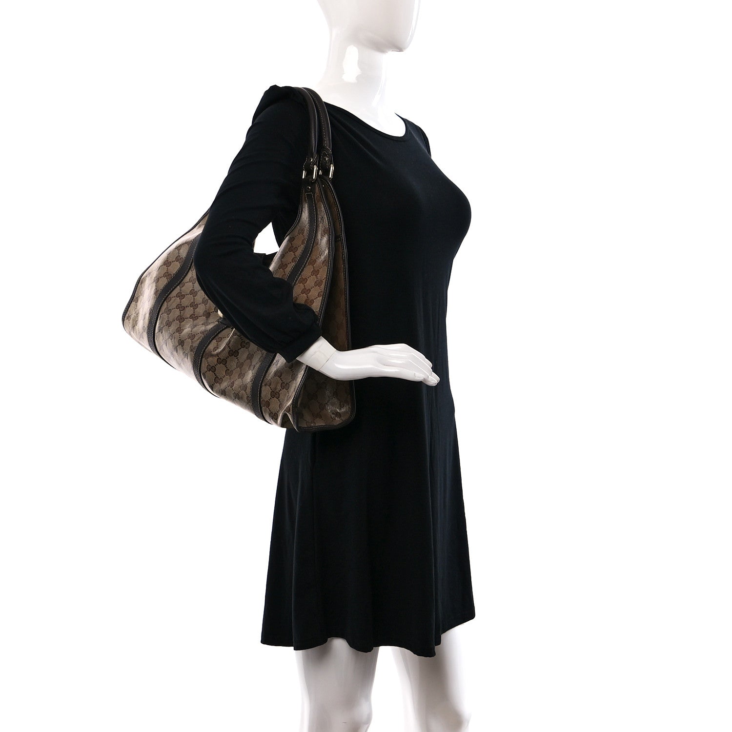 Gucci Crystal Monogram Dollar Calfskin Medium Joy Shoulder Bag Beige Ebony Testa Di Moro 2 of 10