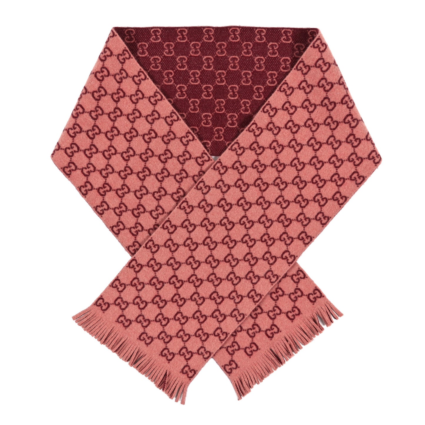Wool Tricot GG Monogram Lady Longfog Scarf Roseate Bordeaux