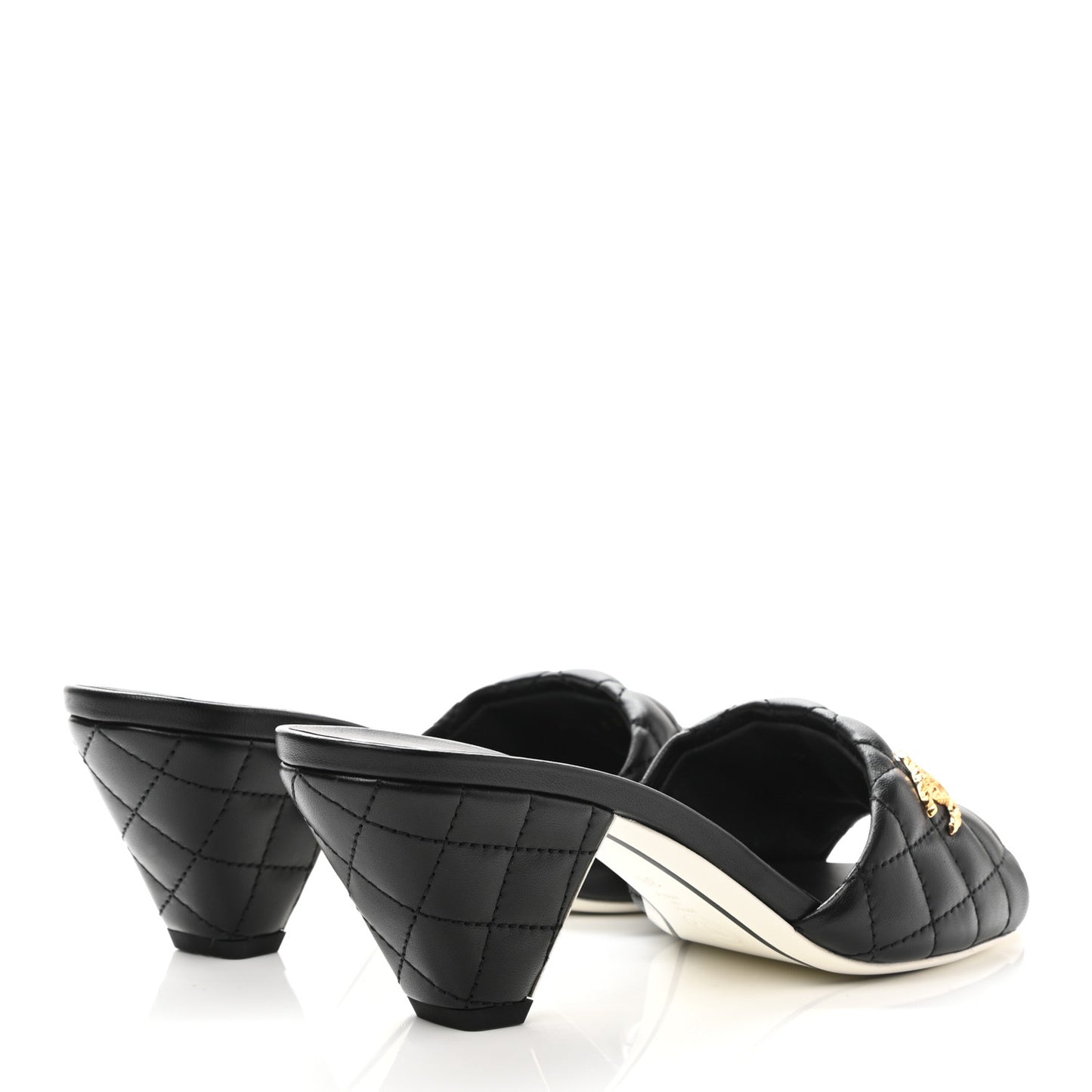 Lambskin Quilted Textured CC Mules 38 Black