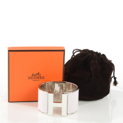 Hermes Enamel Extra Wide Clic H Bracelet PM Nymph Pink White 4 of 5