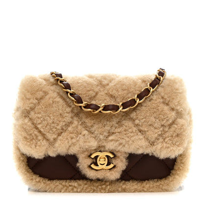 Chanel Shearling Lambskin Quilted Mini Furry Coco Flap Beige Dark Brown 1 of 12