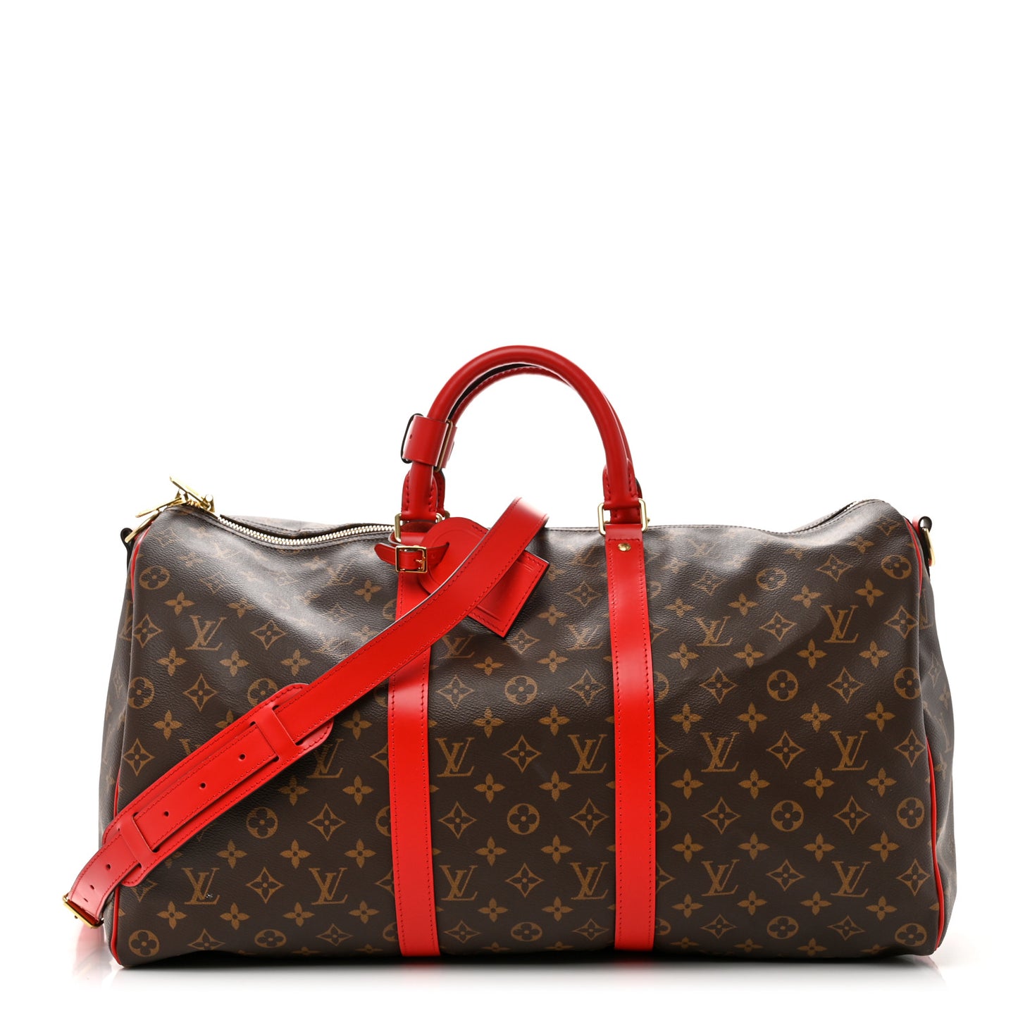Calfskin Monogram Keepall Bandouliere 50 Coquelicot