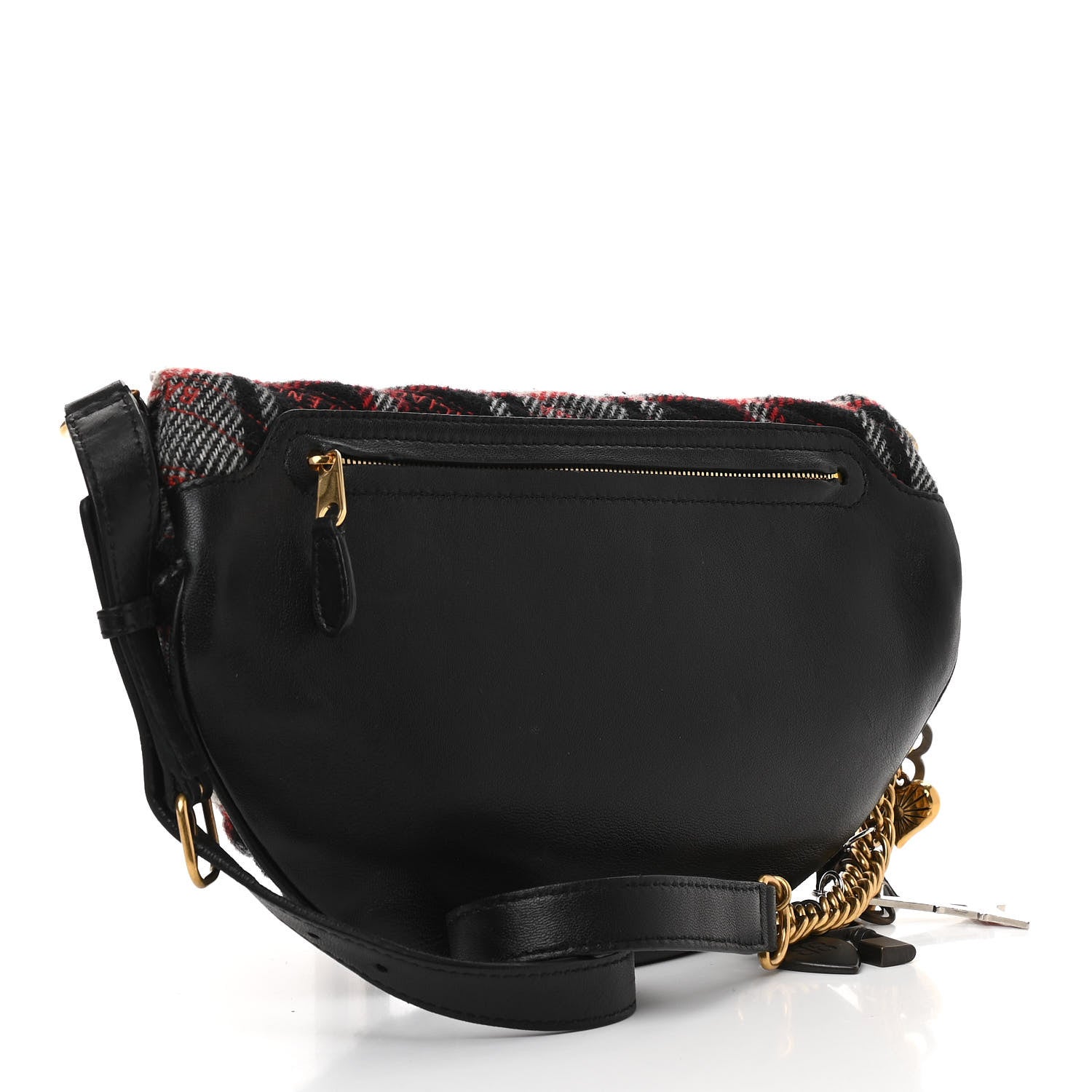 Balenciaga Wool Plaid Diagonal Allover Logo Matelasse XS Souvenir Belt Bag Black White Red 3 of 12