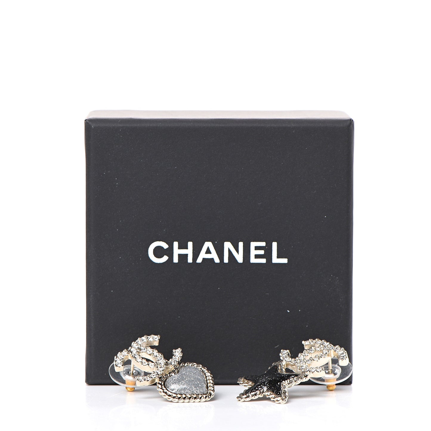 Crystal Enamel CC Star Heart Earrings Gold