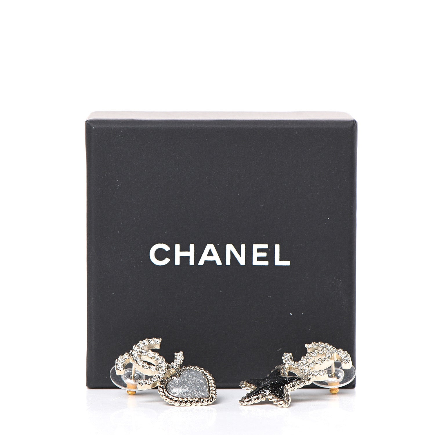 Chanel Crystal Enamel CC Star Heart Earrings Gold 5 of 5