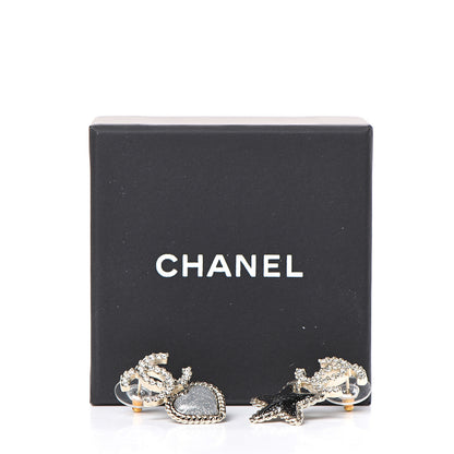 Chanel Crystal Enamel CC Star Heart Earrings Gold 5 of 5