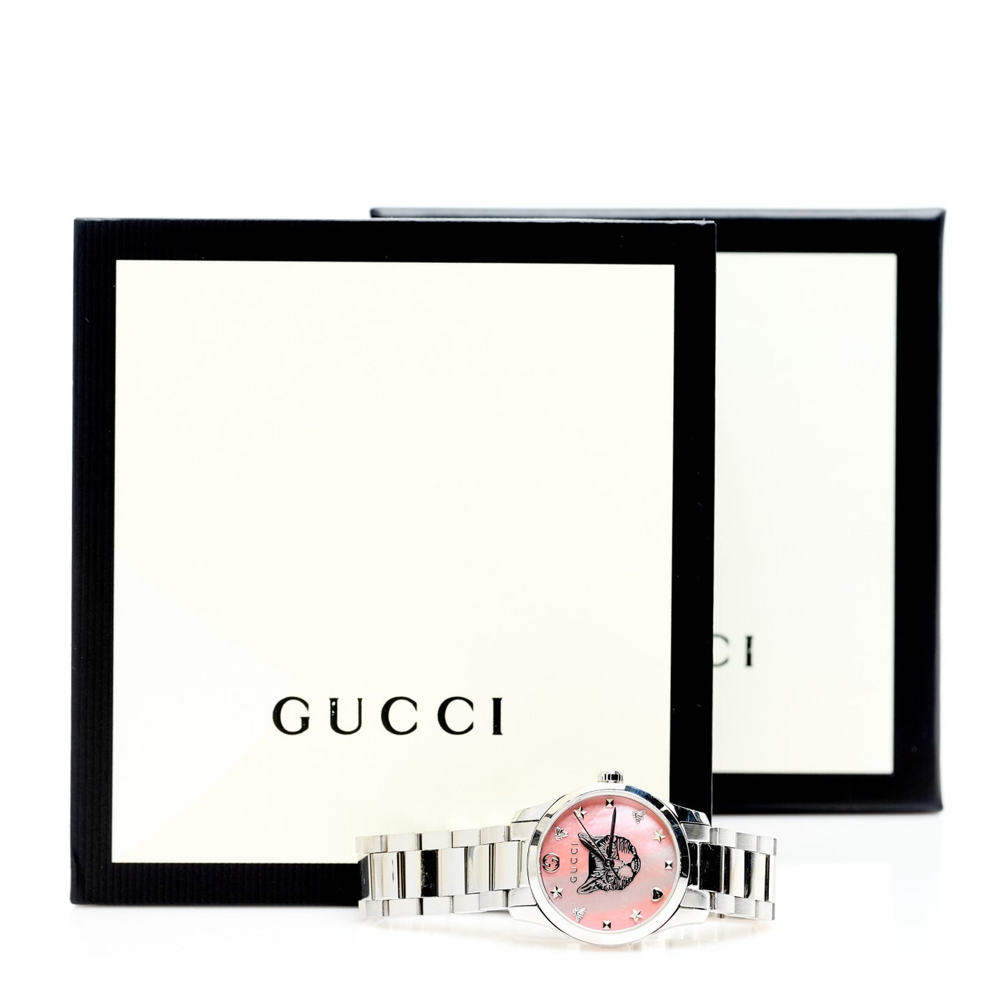 Stainless Steel Pink Mother of Pearl 27mm G-Timeless Cat Quartz Watch