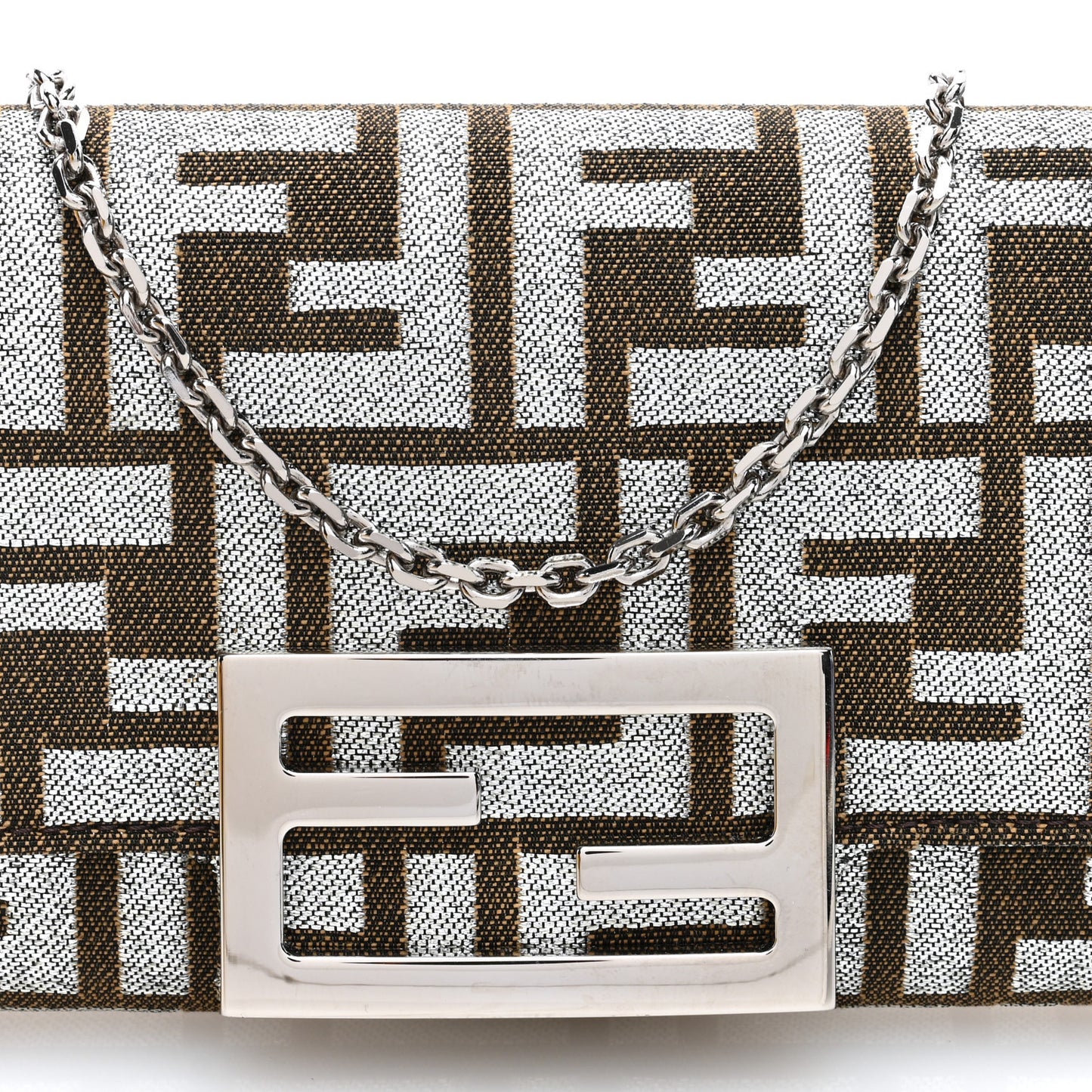 Fabric Jacquard FF 1974 Continental Wallet On Chain Ebano Argento