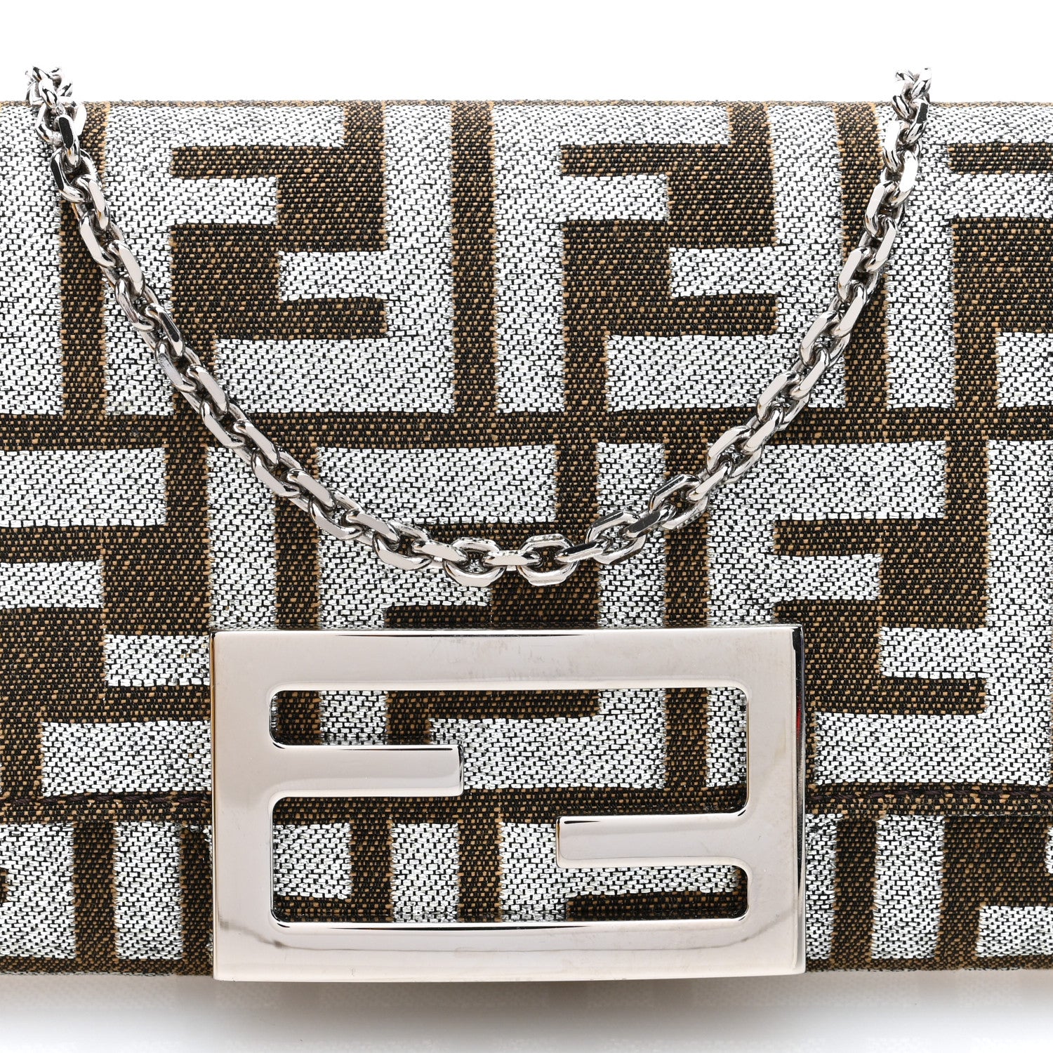 Fendi Fabric Jacquard FF 1974 Continental Wallet On Chain Ebano Argento 9 of 12