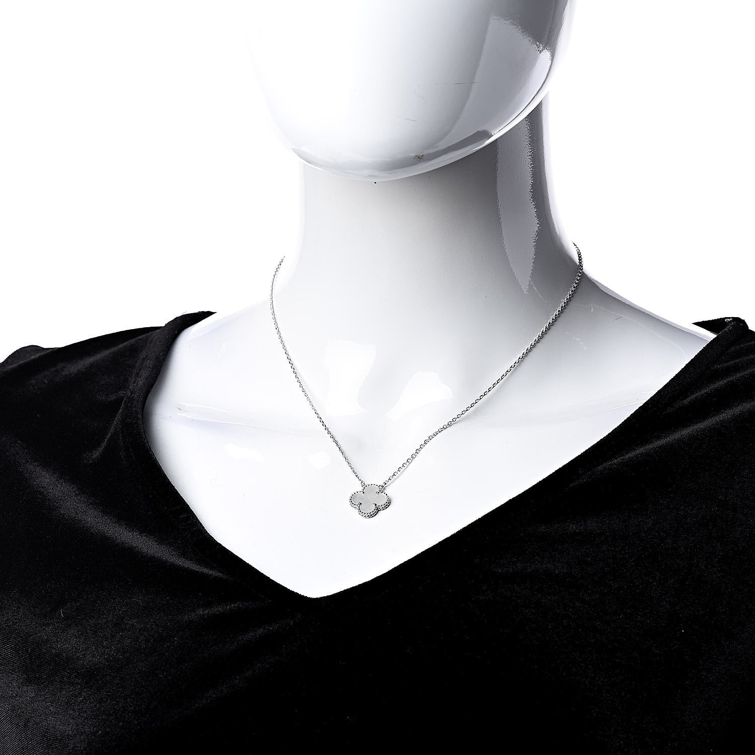Van Cleef & Arpels 18K White Gold Mother of Pearl Vintage Alhambra Pendant Necklace 2 of 6
