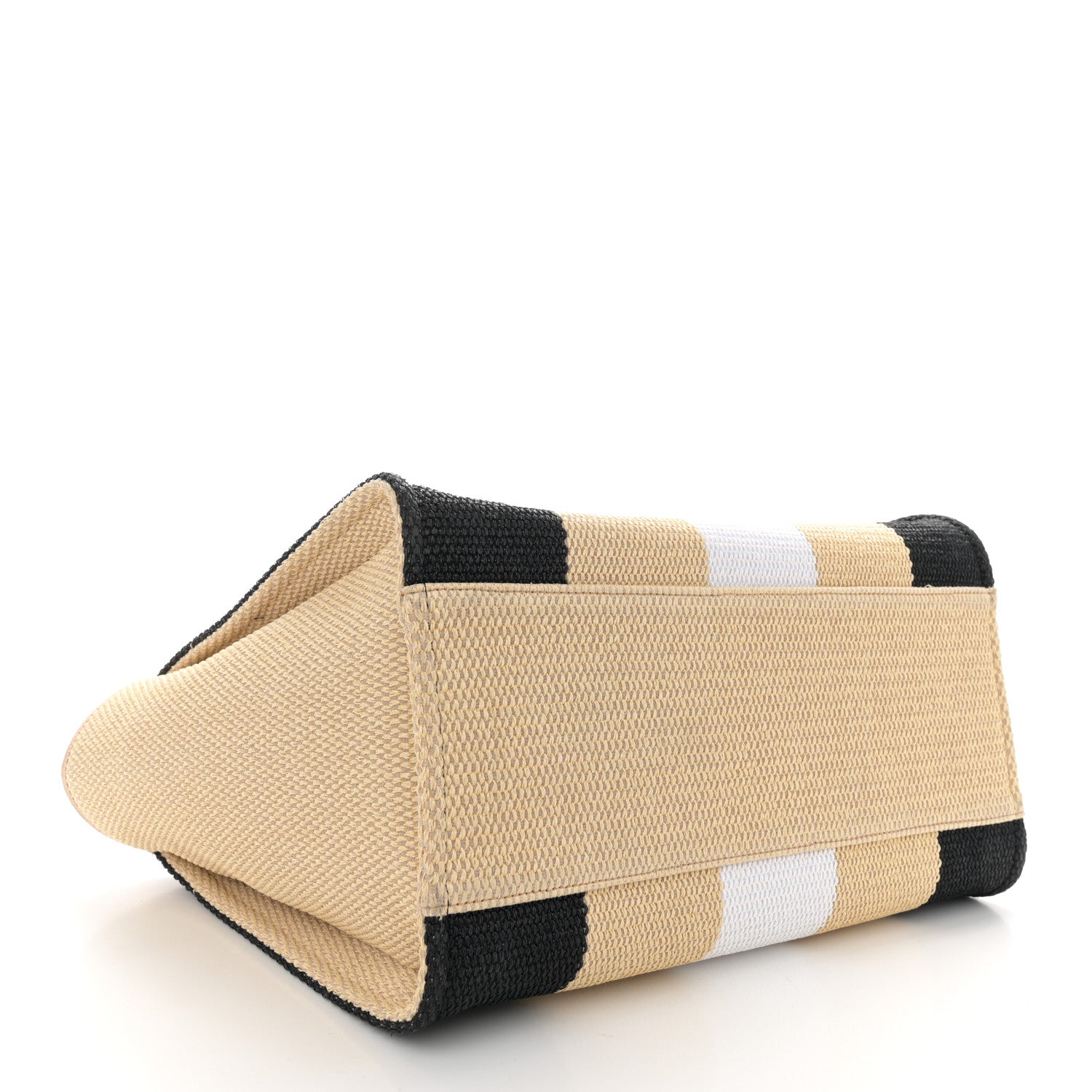 Chanel Straw Raffia Calfskin Striped Medium Deauville Tote Black Beige Ivory 4 of 15