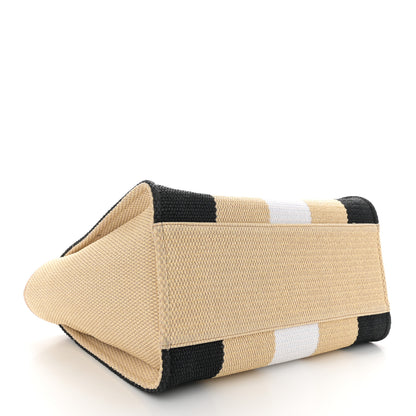 Chanel Straw Raffia Calfskin Striped Medium Deauville Tote Black Beige Ivory 4 of 15