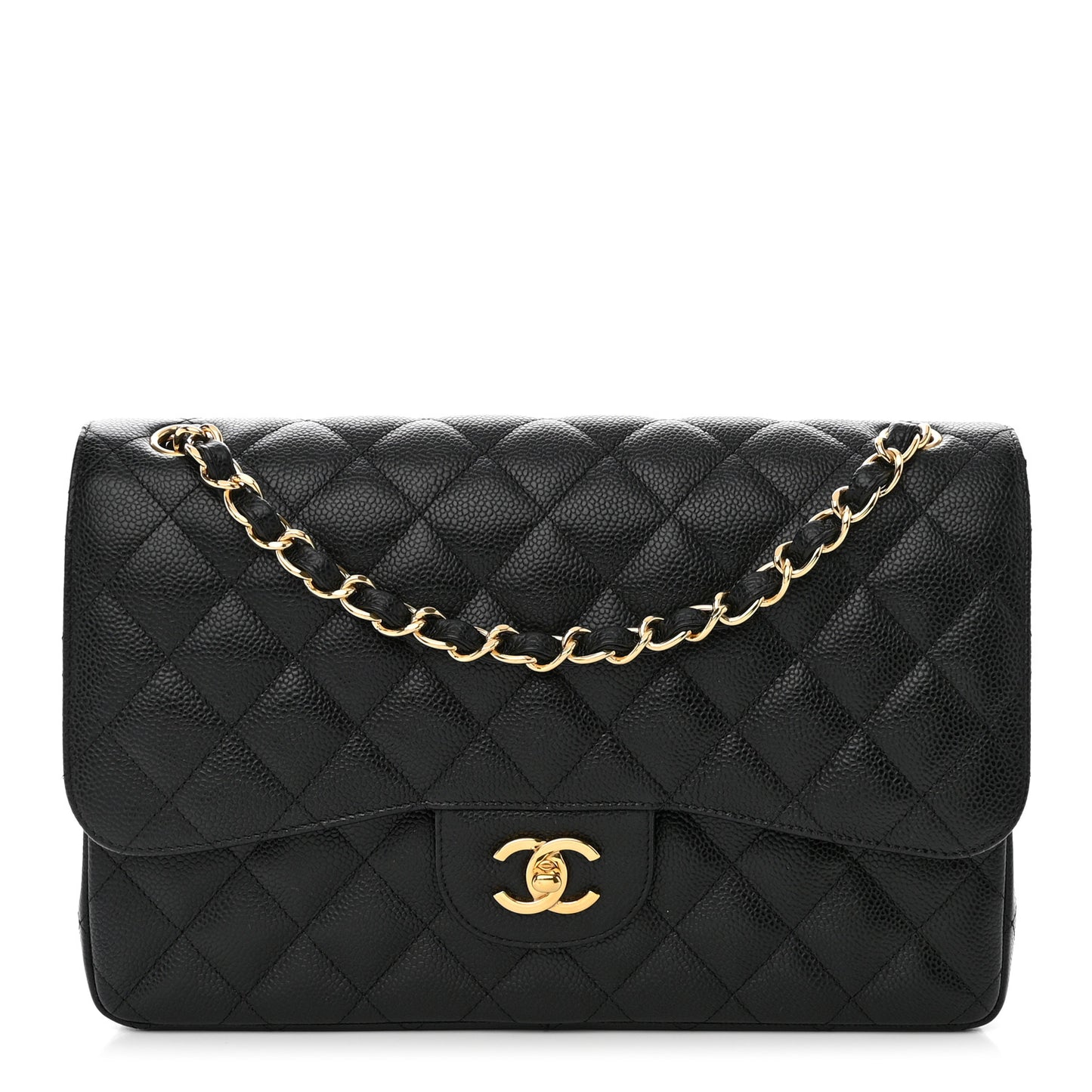 Caviar Quilted Jumbo Double Flap Black