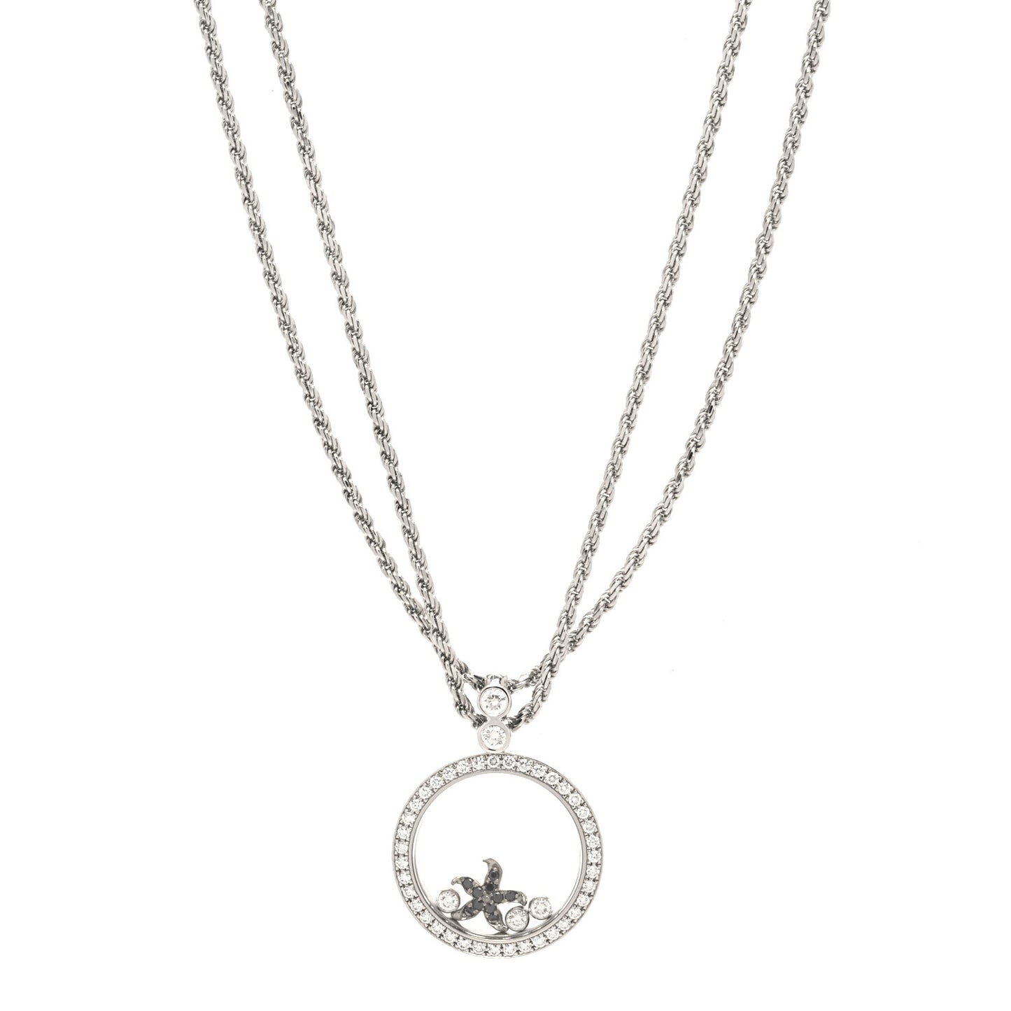 18K White Gold Diamond Black Diamond Happy Diamonds Starfish Pendant Necklace