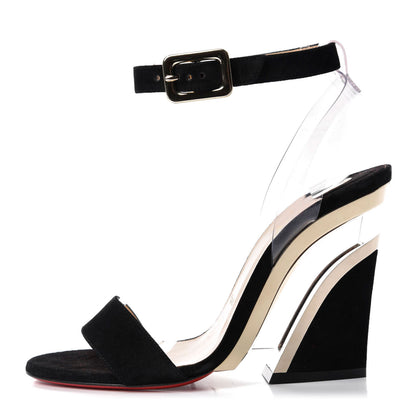 Christian Louboutin Veau Velours PVC Levitallo 100 Sandals 37.5 Black 1 of 9
