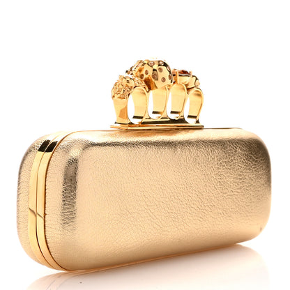 Alexander McQueen Metallic Calfskin Skull Knuckle Box Clutch Gold 3 of 11