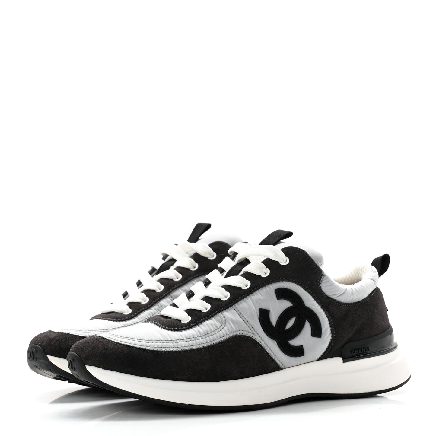Nylon Suede Calfskin CC Sneakers 37.5 White Dark Grey