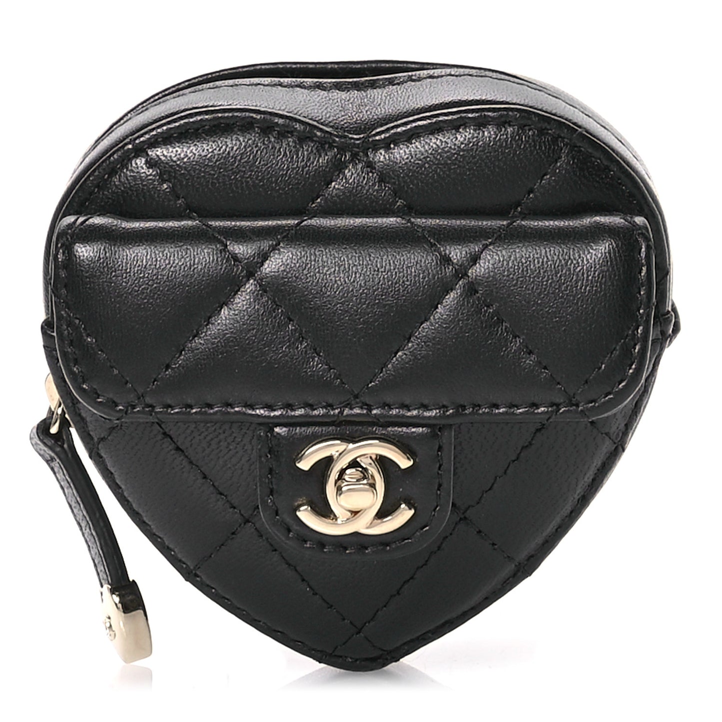 Lambskin Quilted CC In Love Heart Zipped Arm Coin Purse Black