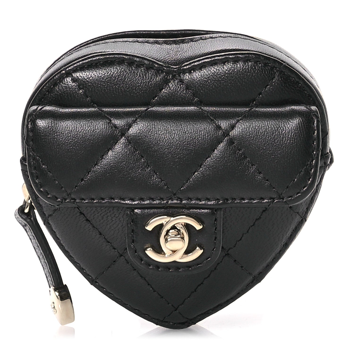 Chanel Lambskin Quilted CC In Love Heart Zipped Arm Coin Purse Black 1 of 8