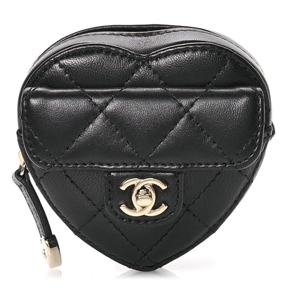 Chanel Lambskin Quilted CC In Love Heart Zipped Arm Coin Purse Black 1 of 8