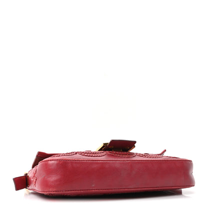 Fendi Calfskin Floral Stitched Baguette Red 4 of 9