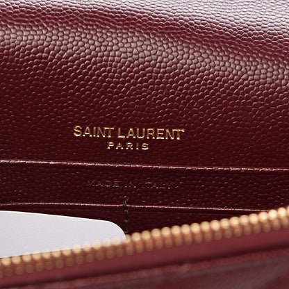 Saint Laurent Grain De Poudre Matelasse Chevron Monogram Envelope Chain Wallet Rouge Legion 6 of 9