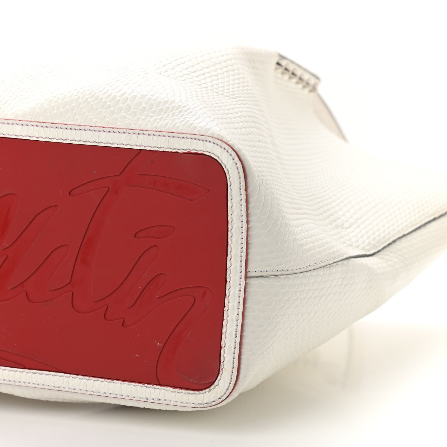 Christian Louboutin Calfskin Lizard Embossed Spikes East West Cabata Tote White 9 of 13