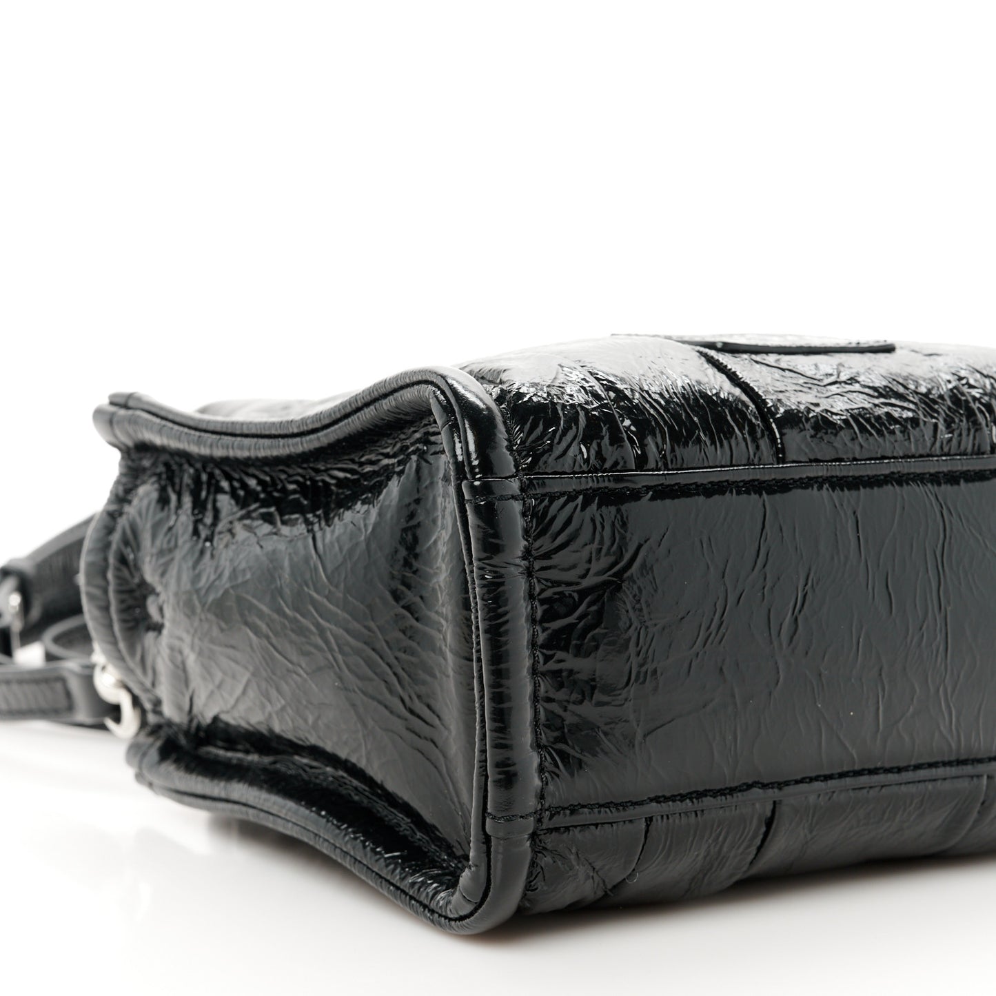 Shiny Crinkled Calfskin Mini The Tote Bag Black