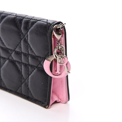 Christian Dior Lambskin Cannage Bi-Color Small Lady Dior Flap Card Holder Black Pink 12 of 13