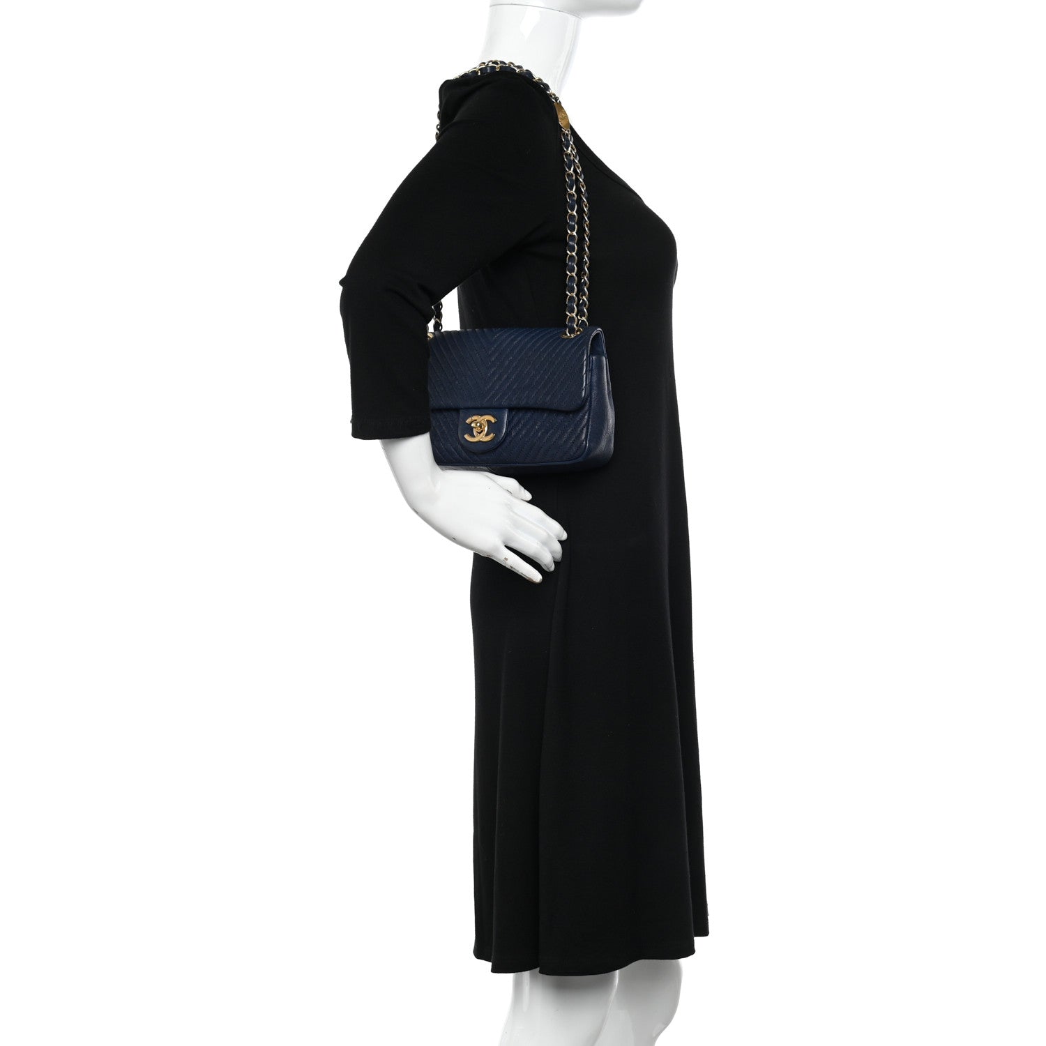 Chanel Calfskin Chevron Quilted Small Surpique Flap Navy 2 of 10