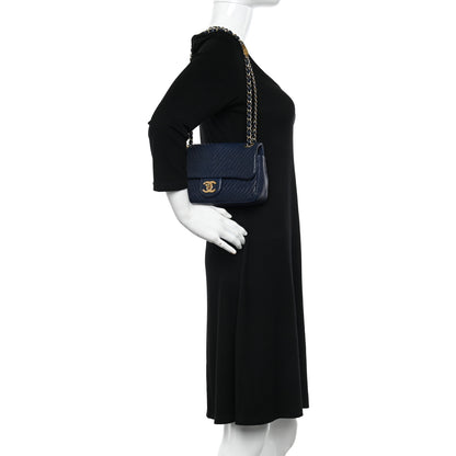 Chanel Calfskin Chevron Quilted Small Surpique Flap Navy 2 of 10