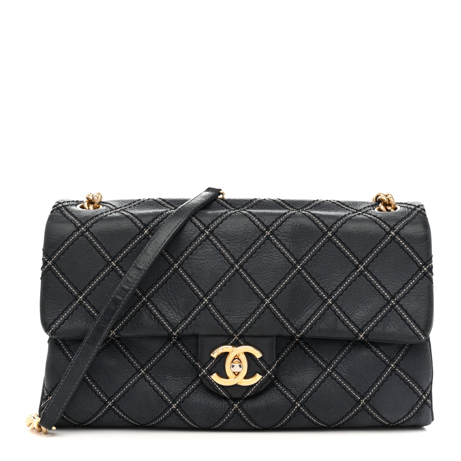 Chanel Iridescent Calfskin Triple Stitched Medium Flap Navy 1 of 16